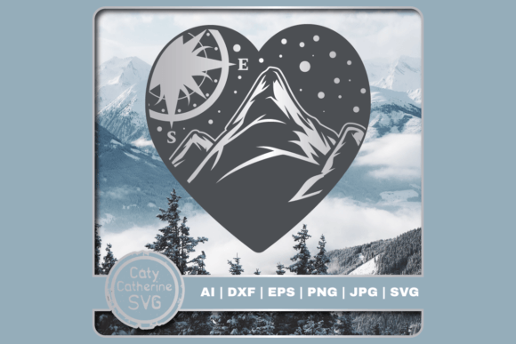 Download Mountains &amp; Compass Love Heart SVG - Heart Collection